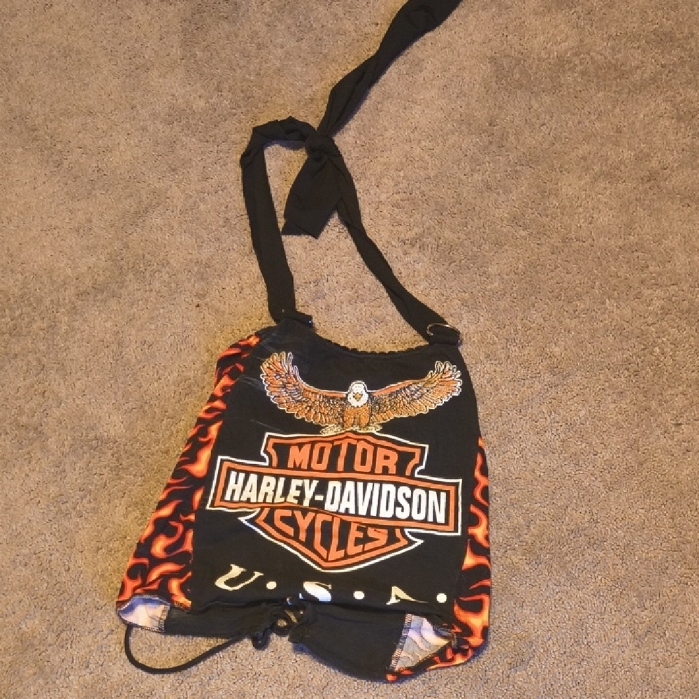 Harley-Davidson Black and Orange Flame Homemade Halter Top